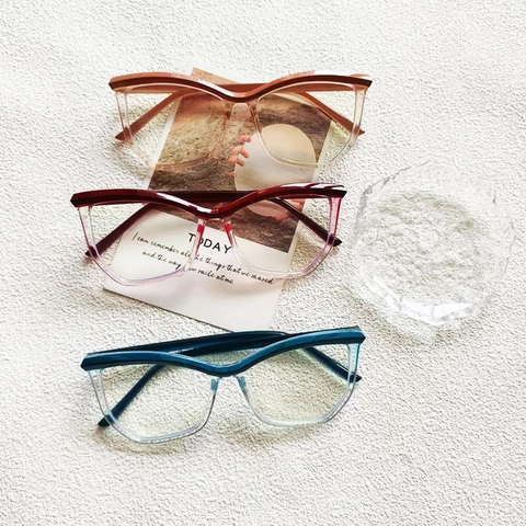 Occhiali Cat Eye Anti Luce Blu Montura Grande Sfumato Trasparente Ottici Per Donna Moda Tendenza