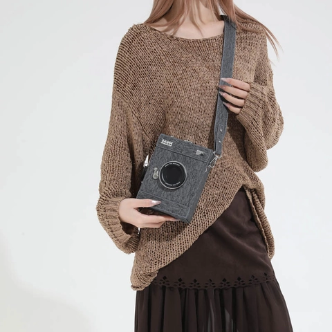 Retro Camera Vormige Crossbody Tas Voor Dames Creatieve Doos Handtas Denim Stof PU Leer Kleine Schoudertas