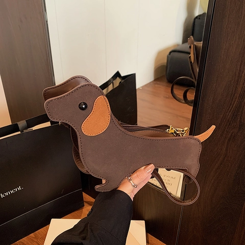 Dachshund Sausage Dog Shaped Crossbody Bag Cute Novelty Animal Design PU Leather Small Shoulder Phone Pouch For Women
