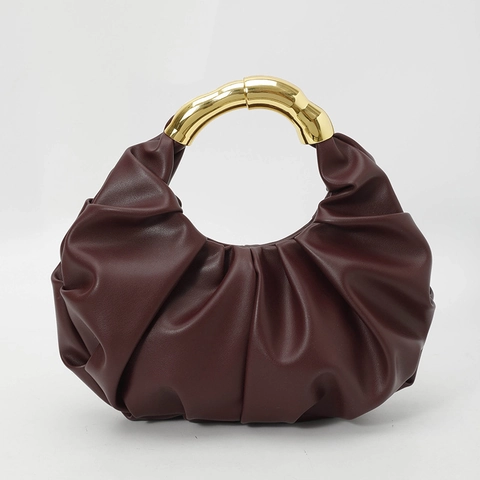 Sac À Main Froncé Cuir PU Plissé Sous Le Bras Avec Poignée En Métal Doré Élégant Style Rétro Pour Femmes