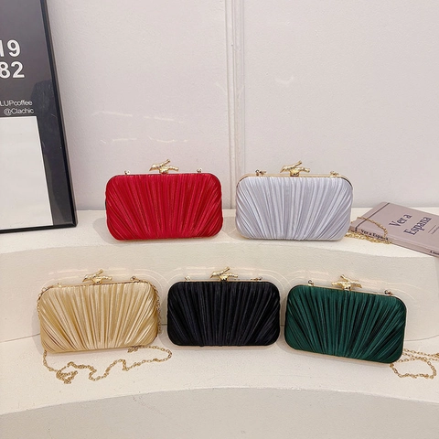 Damen Abendtasche Clutch Plissee Satin Formelle Hochzeit Party Handtasche Mit Metallkette Vogel Zweig Verschluss