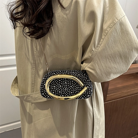 Borsa Da Sera Pochette Con Strass Borsa A Scatola Ovale Con Manico In Metallo E Tracolla A Catena Matrimonio