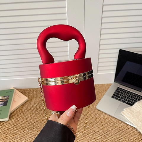 Women Acrylic Cylinder Box Bag Transparent Metallic Matte Evening Clutch Handbag With Chain Strap And Unique Handle