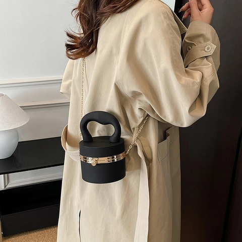 Women Acrylic Cylinder Box Bag Transparent Metallic Matte Evening Clutch Handbag With Chain Strap And Unique Handle