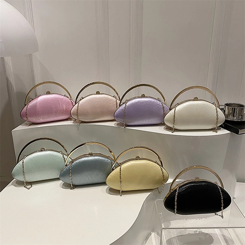 Elegante Borsa Da Sera Ovale A Conchiglia Pelle PU Manico In Metallo Dorato Catena Festa Matrimonio