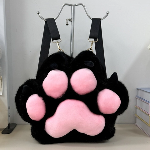 Cat Claw Plush Backpack Cute Animal Paw Faux Fur Bag Soft Kawaii Japanese Style For Girls Women Adjustable Strap