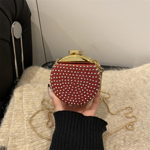 Mini Pochette Da Sera Rotonda Acrilico Strass Lusso Festa Borsa Circolare Con Catena In Metallo Per Donne Elegante Chic