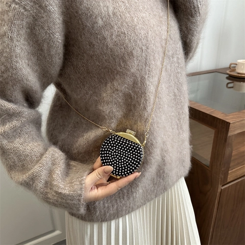 Mini Pochette Da Sera Rotonda Acrilico Strass Lusso Festa Borsa Circolare Con Catena In Metallo Per Donne Elegante Chic
