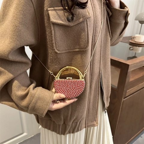 Mini Sac De Soirée En Acrylique Avec Strass Poignée Métallique Chaîne Crossbody Pochette De Fête Pour Femmes