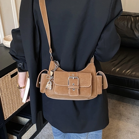 Borsa A Spalla Vintage Donna Tasche Multiple Pelle PU Stile Workwear Borsa A Tracolla Cuciture A Contrasto Ciondolo Cuore