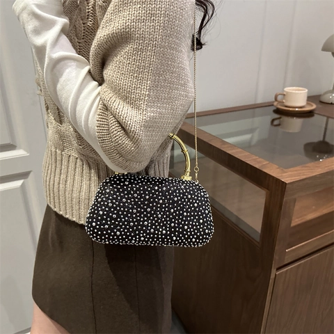 Acrylic Rhinestone Evening Bag With Bamboo Style Metal Handle And Chain Shoulder Strap For Party Dinner Wedding Fashionable Women