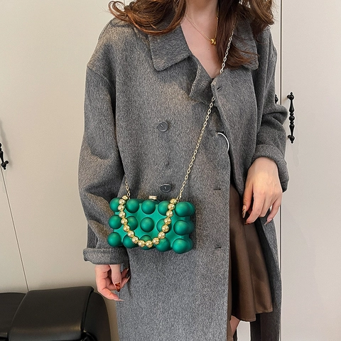 Acryl 3D Blasen Abendtasche Transparente Box Clutch Mit Künstliche Perlengriff Und Kettenriemen Für Frauen Vintage Stil