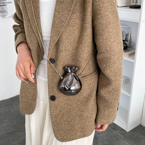 Mini Lucky Bag Crossbody Purse Shiny Metallic Plated Acrylic Mirror Finish Metal Chain Fashion Accessories For Women