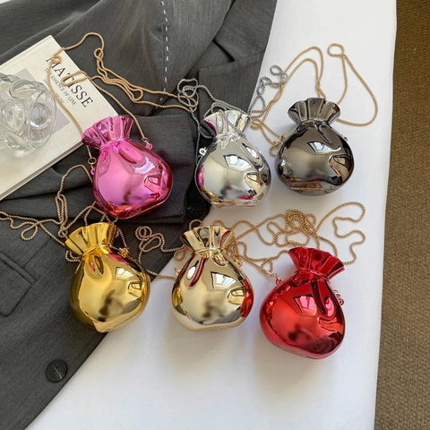 Women's Mini Lucky Bag Shoulder Bag Acrylic Metallic Mirror Finish Exquisite Chain Crossbody Evening Purse Trendy Bag