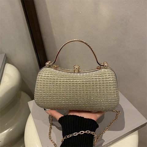 Abendtasche Clutch Acryl Pailletten Glitzer Metallgriff Rheinstein Verschluss Kette Umhängetasche Damen Party Hochzeit