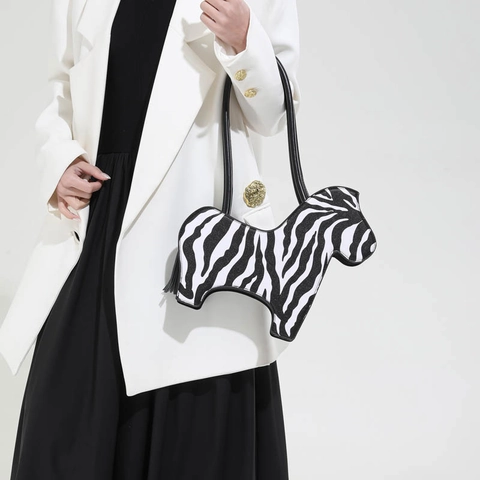 Borsa A Spalla Motivo Zebra Forma Cavallo Pelle PU Silhouette Animale Borsa Sottobraccio Con Nappa Moda Donna