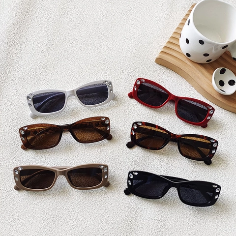 Lunettes De Soleil Rectangulaires Mode Femmes Hommes Petit Cadre Rétro UV400 Avec Strass Style Hip Hop Y2K