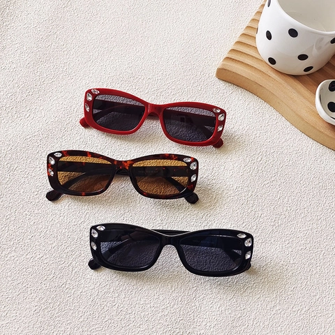 Lunettes De Soleil Rectangulaires Mode Femmes Hommes Petit Cadre Rétro UV400 Avec Strass Style Hip Hop Y2K