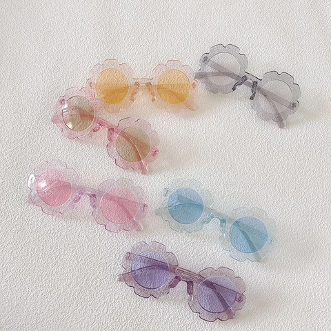 Occhiali Da Sole Fiore Per Bambini Glitter Montatura Plastica PC Lenti Tonde Carini Moda Spiaggia All Aperto Per Ragazze