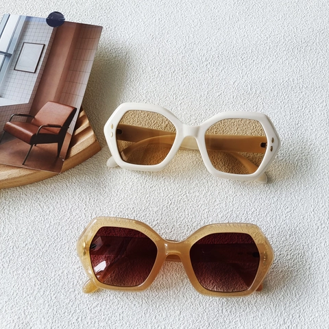 Gafas De Sol De Polígono Irregular Retro Montura De Resina Gruesa Sobredimensionada Remache Metálico UV400 Moda Hombre Mujer