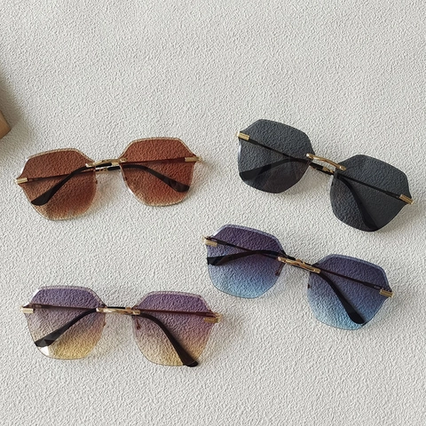 Gafas De Sol Sin Montura De Gran Tamaño Metal Corte Geométrico Protección UV400 Lentes Degradadas Moda Para Mujer