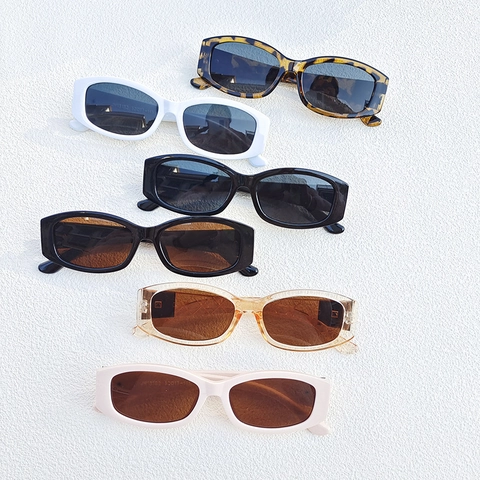 Damen Sonnenbrille Vintage Schmaler Rechteckiger Rahmen Harz UV400 Schutz PC Gläser Retro Y2K Influencer Stil Chic Trendy