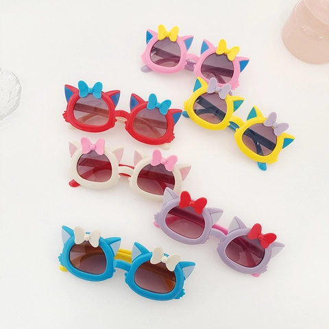 Occhiali Da Sole Per Bambini Orecchie Di Gatto Protezione UV400 Fiocco Carino Montatura In Plastica Moda Esterna Bambini