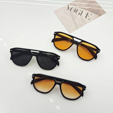 Vintage Navigator Zonnebril Dubbele Brug Retro Groot Frame UV400 Bescherming PC Lens Hars Frame Brillen Voor Heren Dames