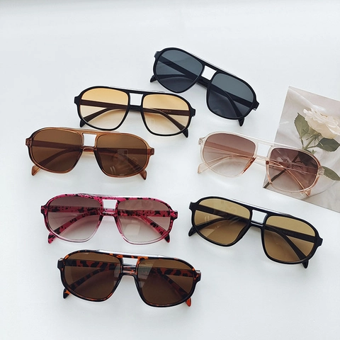 Übergroße Quadratische Sonnenbrille UV400 Schutz Doppelbrücke Retro Mode Brille Zum Fahren Party Damen Herren PC Rahmen