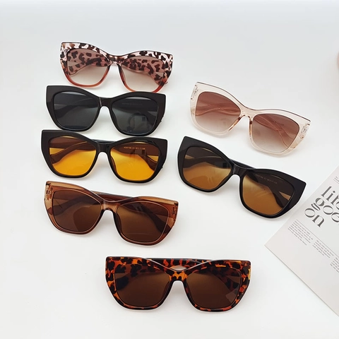 Retro Katzenauge Sonnenbrille Für Damen Übergroßer Harzrahmen Mode Trendy UV400 PC Linse Leopardenmuster Sonnenbrille Reise