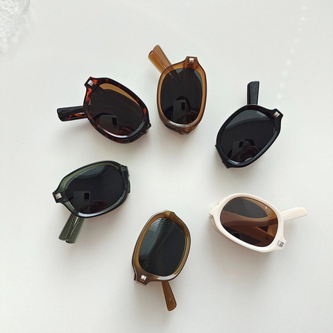 Faltbare Polarisierte Sonnenbrille Für Kinder Retro Oval Harzrahmen UV400 Schutz Tragbare Reise Mode Brillen Für Jungen Mädchen