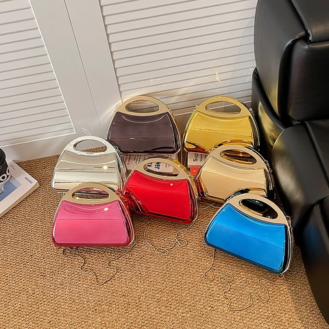 Borsa Da Sera In Acrilico Specchiato Con Tracolla A Catena Pochette Da Festa Per Donna