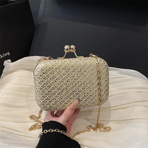 Elegant Evening Clutch Bag Glitter Sequin Acrylic Box Handbag With Chain Strap Metal Clasp For Women Party Wedding Luxury