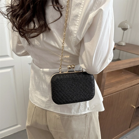 Elegant Evening Clutch Bag Glitter Sequin Acrylic Box Handbag With Chain Strap Metal Clasp For Women Party Wedding Luxury