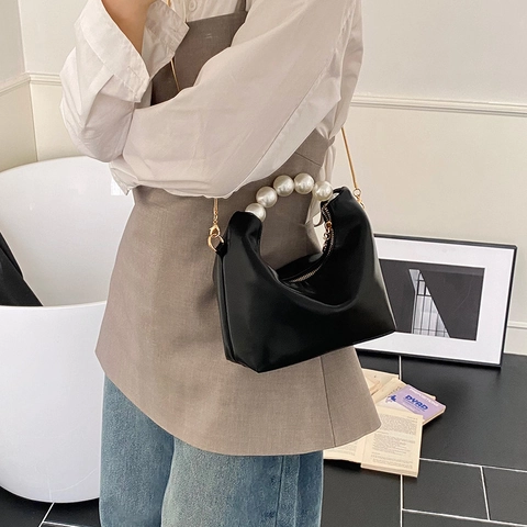 Borsa A Tracolla Da Donna Con Manico Di Künstliche Perle Pelle PU Borsa Hobo Chic Catena In Metallo Accessorio Elegante Versatile