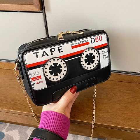 Borsa A Tracolla A Forma Di Cassetta Vintage In Pelle PU Borsa A Spalla Creativa Con Catena Dorata Da Donna