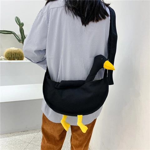 Borsa Tracolla Divertente Forma Di Oca Tela Carino Animale Anatra Borsa A Spalla Per Donne Ragazze Studenti Casual Novità