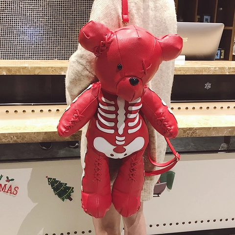 Sac À Dos Ours En Peluche Squelette Gothique Cuir PU Style Punk Sombre Créatif Nouveauté Sac À Bandoulière Pour Femmes