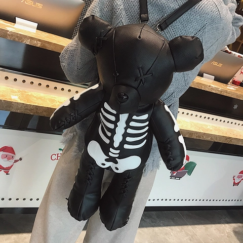 Sac À Dos Ours En Peluche Squelette Gothique Cuir PU Style Punk Sombre Créatif Nouveauté Sac À Bandoulière Pour Femmes