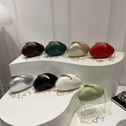 Minimalist Cloud Shaped PU Leather Evening Bag Women Chic Candy Color Hard Shell Party Clutch Purse Snake Chain Strap