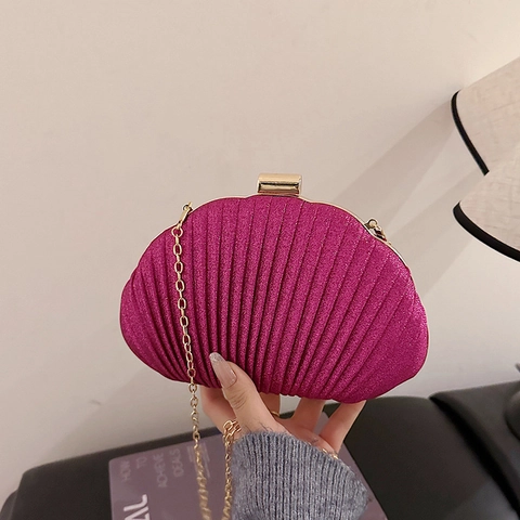 Borsa Da Sera A Forma Di Conchiglia Glitter Paillettes Texture Plissettata Party Matrimonio Borsa A Tracolla Con Catena Per Donna