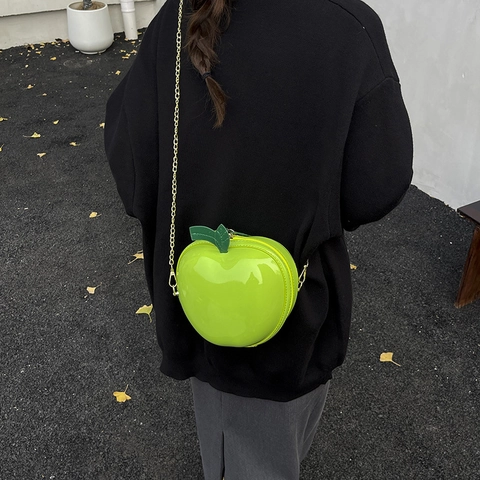 Bolso Bandolera Creativo Con Forma De Manzana Para Mujer Lindo Diseño De Fruta Mini Bolso Cadena De Metal Dorado PU
