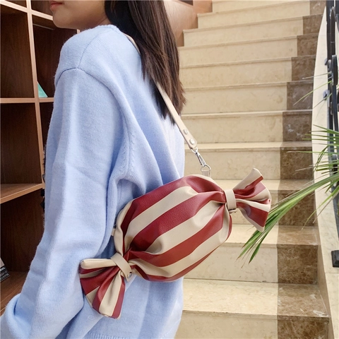 Candy Shape Crossbody Bag Lychee Pattern PU Leather Striped Shoulder Bag Novelty Sweet Purse For Women Girls