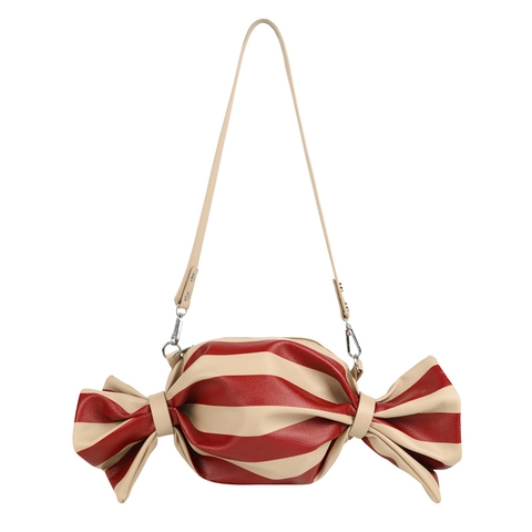 Bolso Bandolera Novedad Forma De Caramelo Cuero PU Patrón Rayas Retro Moda Bolso De Hombro Para Mujer Estilo Divertido