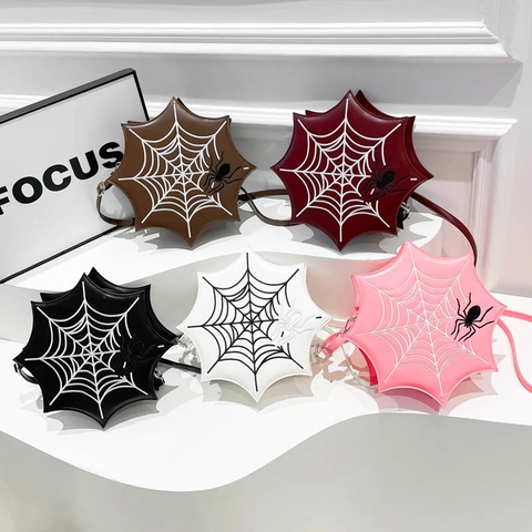 Spider Web Shape Crossbody Bag PU Leather Halloween Party Gothic Punk Novelty Irregular Shoulder Bag For Women