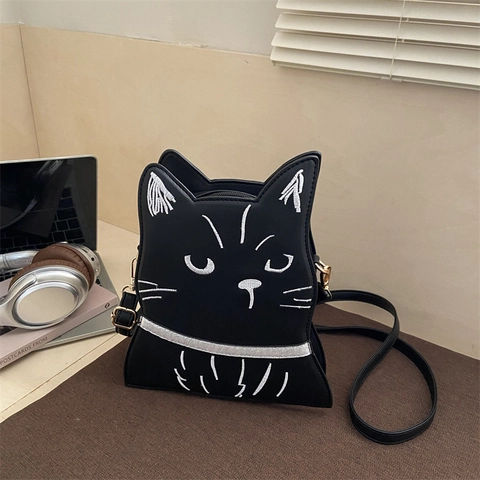Bolso Bandolera Con Forma De Gato Animado Cuero PU Bordado Bolso De Hombro Para Mujeres Niñas Lindo Informal Halloween