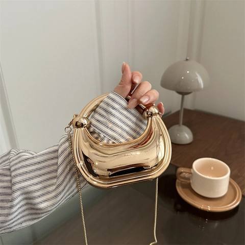 Mini Mond Abendtasche Metallic Spiegel Acryl Rundgriff Kette Crossbody Schultertasche Für Frauen Party Hochzeit