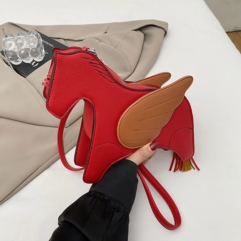 Pegasus Paard Vorm Crossbody Tas Dames PU Leer Vleugel Decor Kwastje Schoudertas Trendy Nieuwigheid