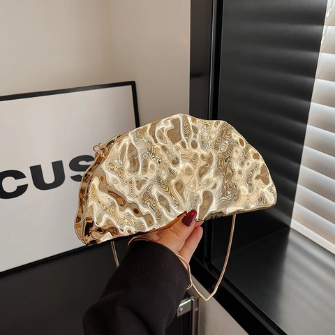 Bolso De Noche Metάlico Con Ondas Irregulares Cartera De Acrίlico Para Mujer Textura Lίquida Cadena Cruzado Bolso De Fiesta