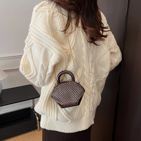 Borsa Da Sera A Conchiglia In Acrilico Con Strass E Perle Mini Pochette Con Tracolla A Catena Per Feste E Matrimoni